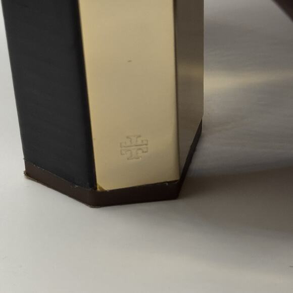 Tory Burch Bleeker Black Leather Slingback Gold Heels Sandals size 6.5 Designer - Picture 10 of 16